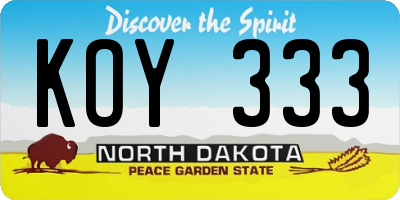 ND license plate KOY333