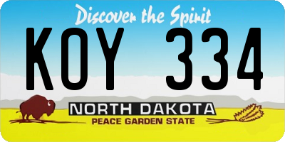 ND license plate KOY334