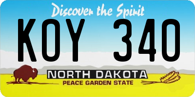 ND license plate KOY340