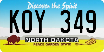 ND license plate KOY349