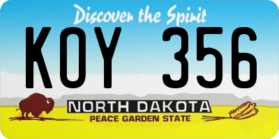 ND license plate KOY356
