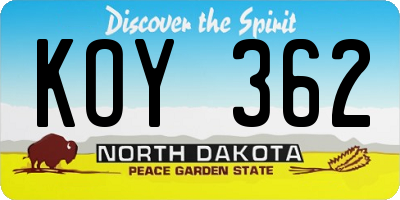 ND license plate KOY362