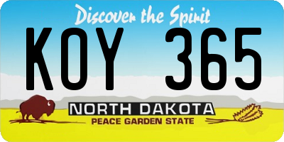ND license plate KOY365