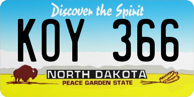 ND license plate KOY366