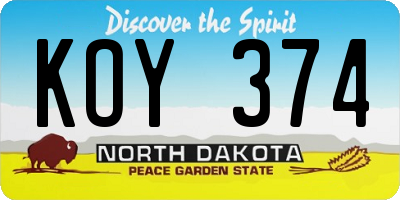 ND license plate KOY374