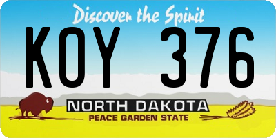 ND license plate KOY376