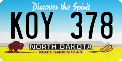 ND license plate KOY378