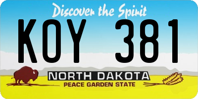 ND license plate KOY381
