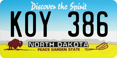 ND license plate KOY386