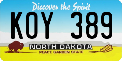 ND license plate KOY389