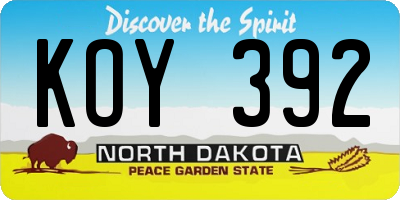 ND license plate KOY392