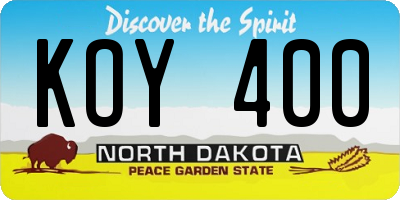 ND license plate KOY400