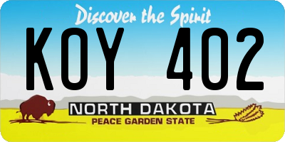ND license plate KOY402