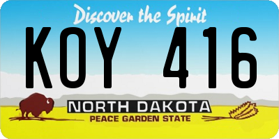 ND license plate KOY416