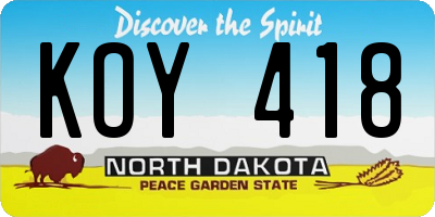 ND license plate KOY418