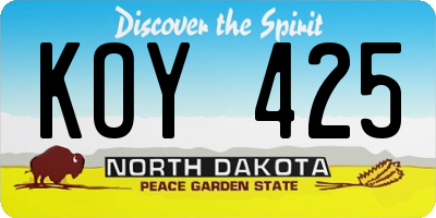 ND license plate KOY425