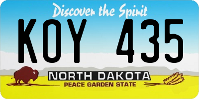 ND license plate KOY435