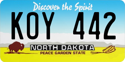 ND license plate KOY442