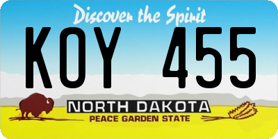 ND license plate KOY455