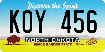 ND license plate KOY456