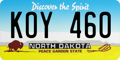 ND license plate KOY460