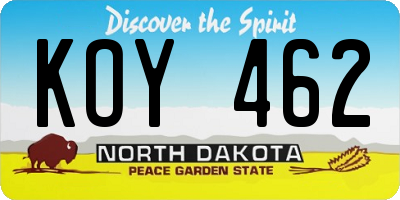 ND license plate KOY462