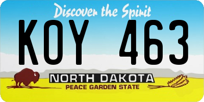 ND license plate KOY463