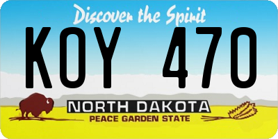 ND license plate KOY470
