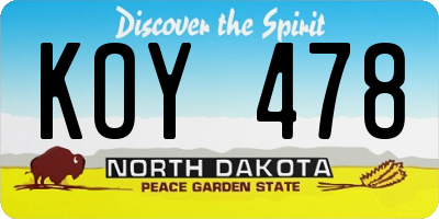 ND license plate KOY478