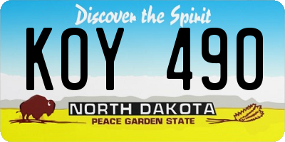 ND license plate KOY490