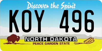 ND license plate KOY496