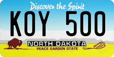 ND license plate KOY500