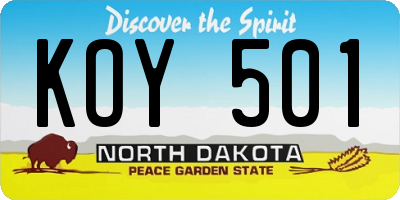 ND license plate KOY501