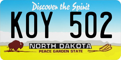ND license plate KOY502