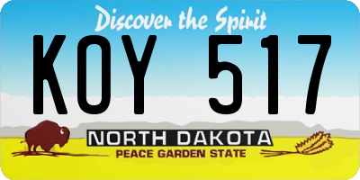 ND license plate KOY517