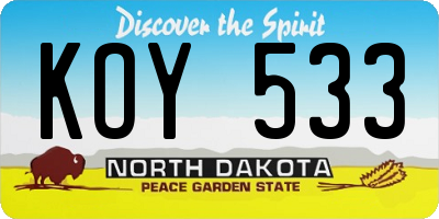 ND license plate KOY533