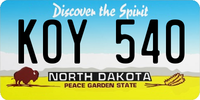 ND license plate KOY540