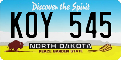 ND license plate KOY545