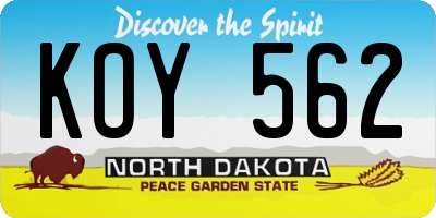 ND license plate KOY562
