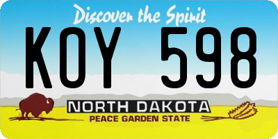 ND license plate KOY598