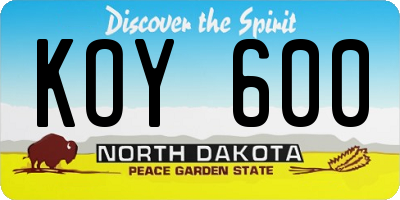 ND license plate KOY600