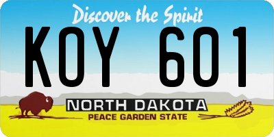 ND license plate KOY601