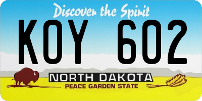 ND license plate KOY602