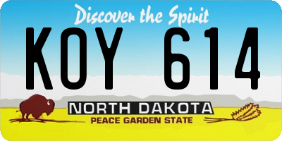 ND license plate KOY614