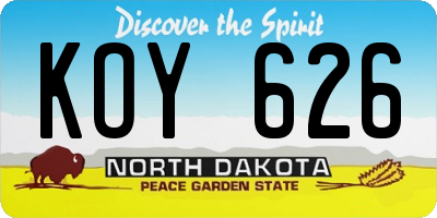 ND license plate KOY626