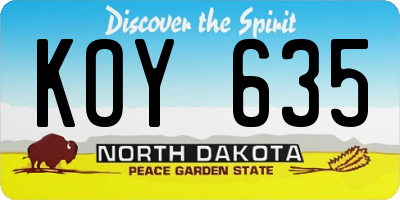 ND license plate KOY635