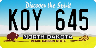 ND license plate KOY645