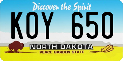 ND license plate KOY650