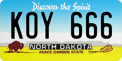 ND license plate KOY666