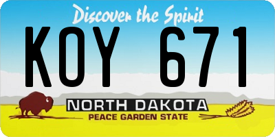 ND license plate KOY671